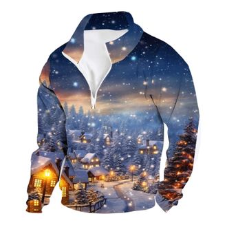 Generic Christmas Jumpers for Men 1/4 Zip Funny Graphic Xmas Sweatshirt Stand Collar Long Sleeve Ugly Christmas Jumpers Winter Warm Holiday Sweaters