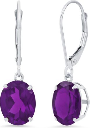 MAX + STONE 14k Yellow or White Gold 8x10mm Oval Gemstone Dangle Earrings with Leverbacks
