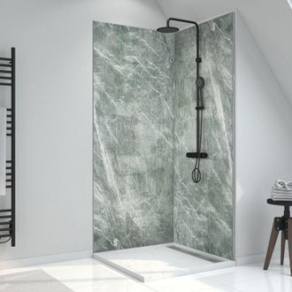 Aurlane Pannello a parete con doccia composita - foglio di pietra e cemento - 90 x 210 cm - Ghiaccio verde 90