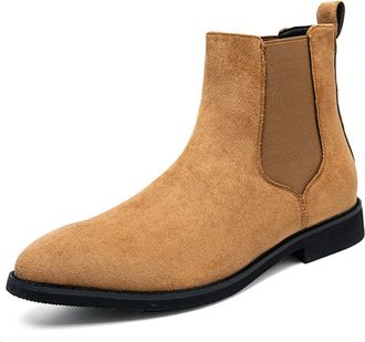 Generic Mens Suede Leather Chelsea Boots Slip On Dress Ankle Boots Formal and Casual Fashion Footwear (11.5,Camel)