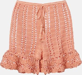 Anna Kosturova Crochet ruffled cotton shorts