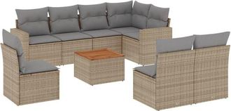 vidaXL Set De Sof&aacute;s De Jard&iacute;n 9 Pzas Con Cojines Rat&aacute;n Sint&eacute;tico Beige Vidaxl