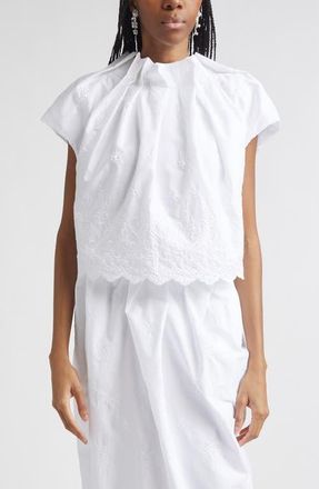 Simone Rocha Pleated Cotton Poplin Tulip Top in White at Nordstrom, Size 4 Us