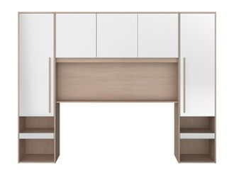 Vente-Unique Puente de cama con almacenamiento - Con LEDs - Ancho 265 cm - Color: blanco brillante y natural - VELONA