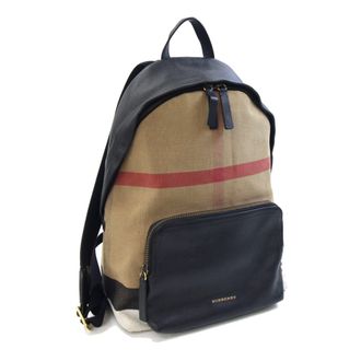 Burberry Black Light Brown Hemp Cotton Leather Backpack (Pre-Owned)