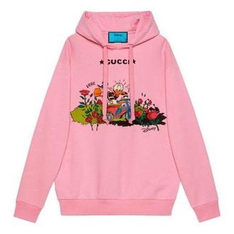 Gucci (WMNS) Gucci x Disney Donald Duck Printed Logo Embroidered Cotton Hoodie For Pink 615061-XJDC7-5358