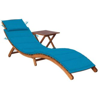 vidaXL Sdraio da Giardino con Cuscino e Tavolo in Massello di Acacia vidaXL 205143