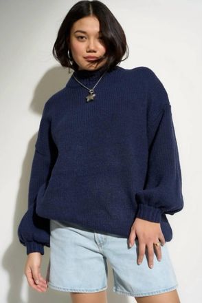 Callahan Bellamy Chunky Knit Pullover Sweater In Navy Blue