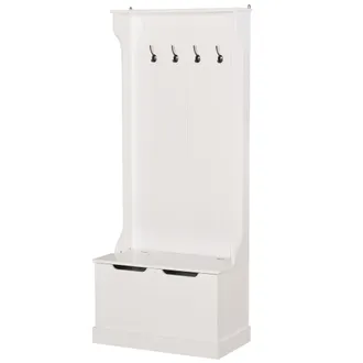 HOMCOM Homcom - Appendiabiti Con Panca Contenitore In Mdf, 71.5 X 39.5 X 170 Cm, Bianco