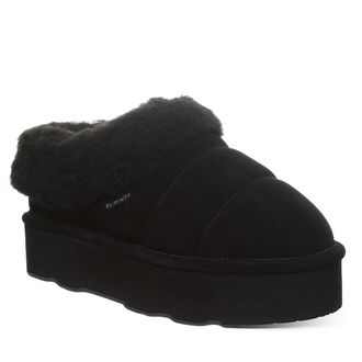 Bearpaw Ari Slippers Womens Black Suede Faux Fur Platform Slip On ZOGG3665