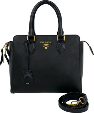 Prada Black Leather Handbag Shoulder Bag Tote Bag (Pre-Owned)