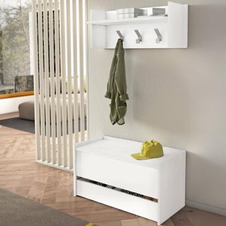 Dmora Mueble De Entrada Brionia, Entrada Moderna Con Perchero, Mueble Con Zapatero, Armario Multifunci&oacute;n, Cm 50x32h182, Blanco, Con Embalaje Reforzado - Dmo