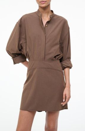 Staud Kiln High-Low Long Sleeve Shirtdress in Nutmeg at Nordstrom, Size 16