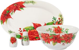Gibson Home 4 Piece Ceramic Serving Set in White With Poinsettia Decorations