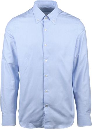 Ghirardelli Sky Blue Striped Cotton Shirt With Button-Down Collar