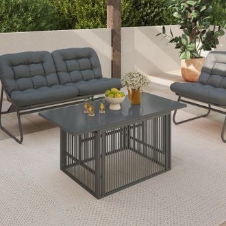 IDMarket Mesa De Centro De Jard&iacute;n Rectangular Elevable 100 Cm Estructura De Metal Rio Y Cord&oacute;n Gris Antracita