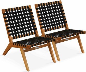 Oviala Lote de 2 sillones reclinables de madera de eucalipto negro