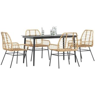 vidaXL Juego De Comedor Jard&iacute;n 5 Piezas Rat&aacute;n Sint&eacute;tico Marr&oacute;n Vidaxl
