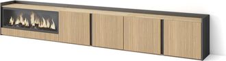 Skraut Home Skraut Home - Mueble Tv, Televisi&oacute;n, Muebles De Sal&oacute;n, Almacenaje, 315x35x50cm, Para Tv Hasta 80, Chimenea El&eacute;ctrica Xxl, Estilo Moderno, Roble Y Negr