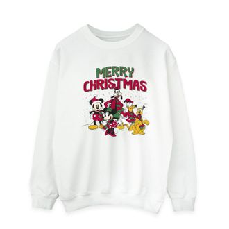 Disney Heren Mickey Mouse Vrolijk Kerstfeest Figuren Sweatshirt (Wit)