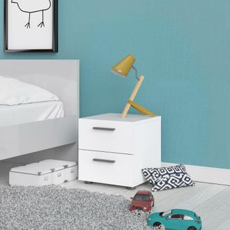 No Brand No Brand - Dmora Mesita De Noche Con Dos Cajones Con Tirador, Color Blanco, 40 X 42 X 40 Cm, Con Embalaje Reforzado