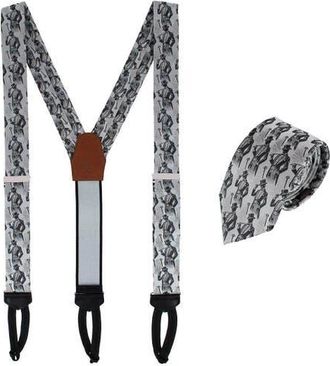 Trafalgar Store Ambrose Dapper Night Silk Formal End Suspenders (Braces) and Necktie Set in Silver And Black at Nordstrom