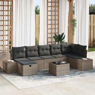 vidaXL Conjunto De Sof&aacute; De Jard&iacute;n Con Coj&iacute;n 8 Pcs Gris Polirat&aacute;n Vidaxl