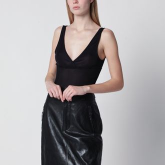 Saint Laurent Canotta Cassandre in jersey di seta nera a coste