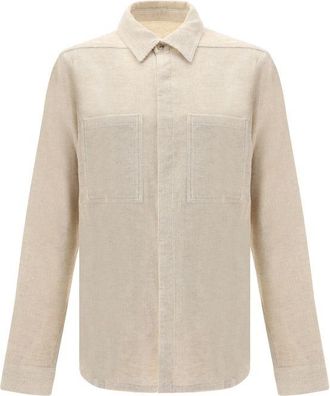 Rick Owens Mens Corduroy Buttondown Shirt - Ivory Cotton - Size EU 52 (Mens)