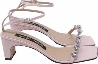 Sergio Rossi SR1 Crystal Embellishment Sandals in Light Pink Patent Leather