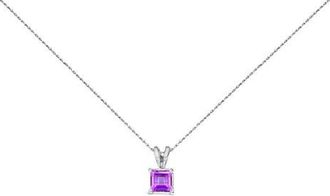 House of Brilliance 14K Gold 5x5 MM Square Shaped Gemstone Solitaire Pendant Necklace in Purple Amethyst | White at Nordstrom