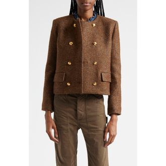 Nili Lotan Melanie Double Breasted Wool Blend Crop Jacket in Saddle Check at Nordstrom Rack, Size 8