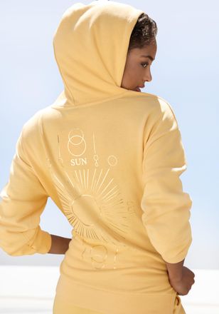 Buffalo Hoodie BUFFALO, Damen, Gr. 32/34, gelb, Sweatware, Obermaterial: 60% Baumwolle, 40% Polyester, bedruckt, unifarben, loose fit h&uuml;ftbedeckend, Rippb&uuml;ndc