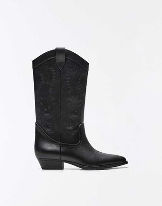 Bershka Stivali neri stile cowboy-Nero