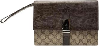 Gucci Pre-owned Vintage Canvas Clutch - Dames - Vintage Clutch - Beige - ONE Size - Leer - Vintage