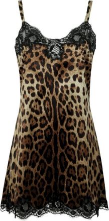 Dolce & Gabbana Leopardprint Stretch Satijn & Kant Slipdress - Dames - Nachtjurken - Bruin - L - Satijn - Nachtkleding