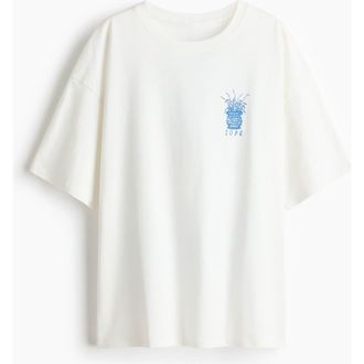 H&M Oversized Print-motif T-shirt in White at Nordstrom, Size Xx-Large