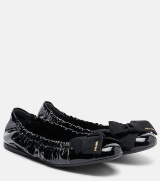 Prada Bow-detail patent leather ballet flats