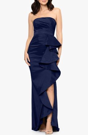 Betsy & Adam Strapless Cascade Ruffle Gown in Navy at Nordstrom, Size 14