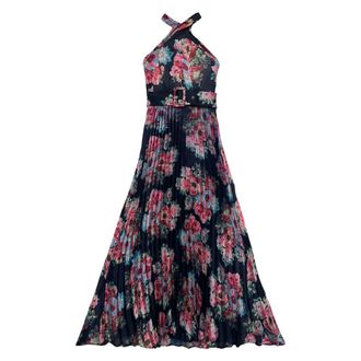 By Ti Mo Glanzende Halternek Maxi Jurk - Dames - Maxi kleedjes - Veelkleurig - M - Polyester - Kleedjes