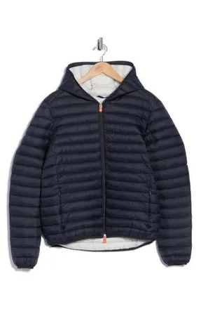 Save The Duck Luca Water Resistant Hooded Packable Puffer Jacket in Grey Black at Nordstrom Rack, Size Xxx-Large
