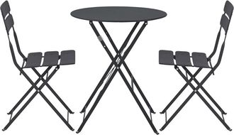 Oviala Mesa de jard&iacute;n redonda plegable y 2 sillas plegables gris antracita