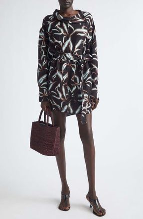 Proenza Schouler Lalia Floral Long Sleeve Linen & Silk Matelass&eacute; Shirtdress in Black Multi at Nordstrom, Size 12