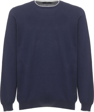 Fay Blue Logoed Cotton Crewneck Sweater