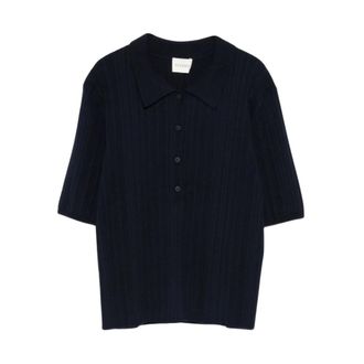Closed Closed, Polo Shirts, female, Blue, Size: XS Ribbed Knit Polo