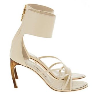 Ferragamo Clethra Curve Heel Leather Sandals, Size 9 B