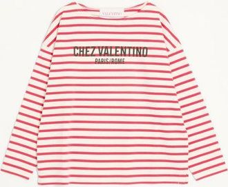 Valentino Long-Sleeved Cotton T-Shirt With Chez Valentino Print Man BUTTER/RED XXL