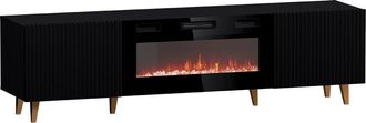 Mirjan24 Mobilier1 - Mueble Tv Levmari 106, Negro + Dorado, N&uacute;mero De Puertas: 0, N&uacute;mero De Cajones: 0, 181x49x40cm, Led
