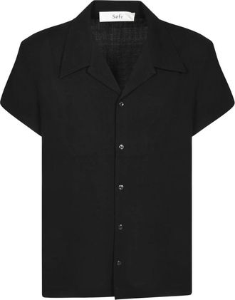 S&eacute;fr Mael Crepe Shirt - Heren - Korte mouwen Overhemden - Zwart - XS - Wol - Overhemden