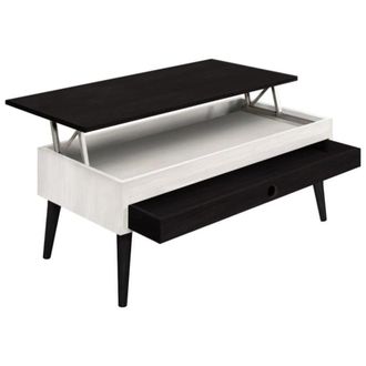 HOGAR 24 Mesa Centro Elevable Madera Caj&oacute;n Deslizante Color Blanco y Negro